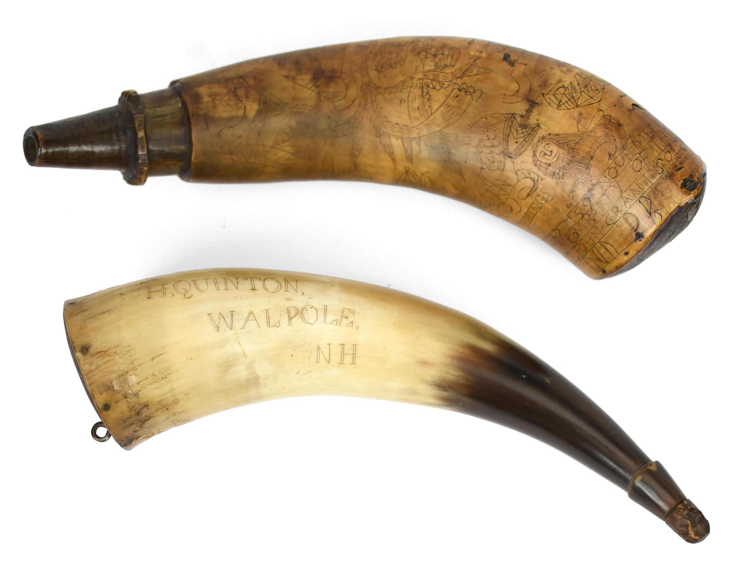 TWO FINE ANTIQUE ENGRAVED POWDER
