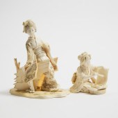 Two Fine Ivory Okimono of a La
