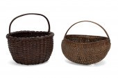 TWO FLAT WEAVE BASKETS INCLUDI