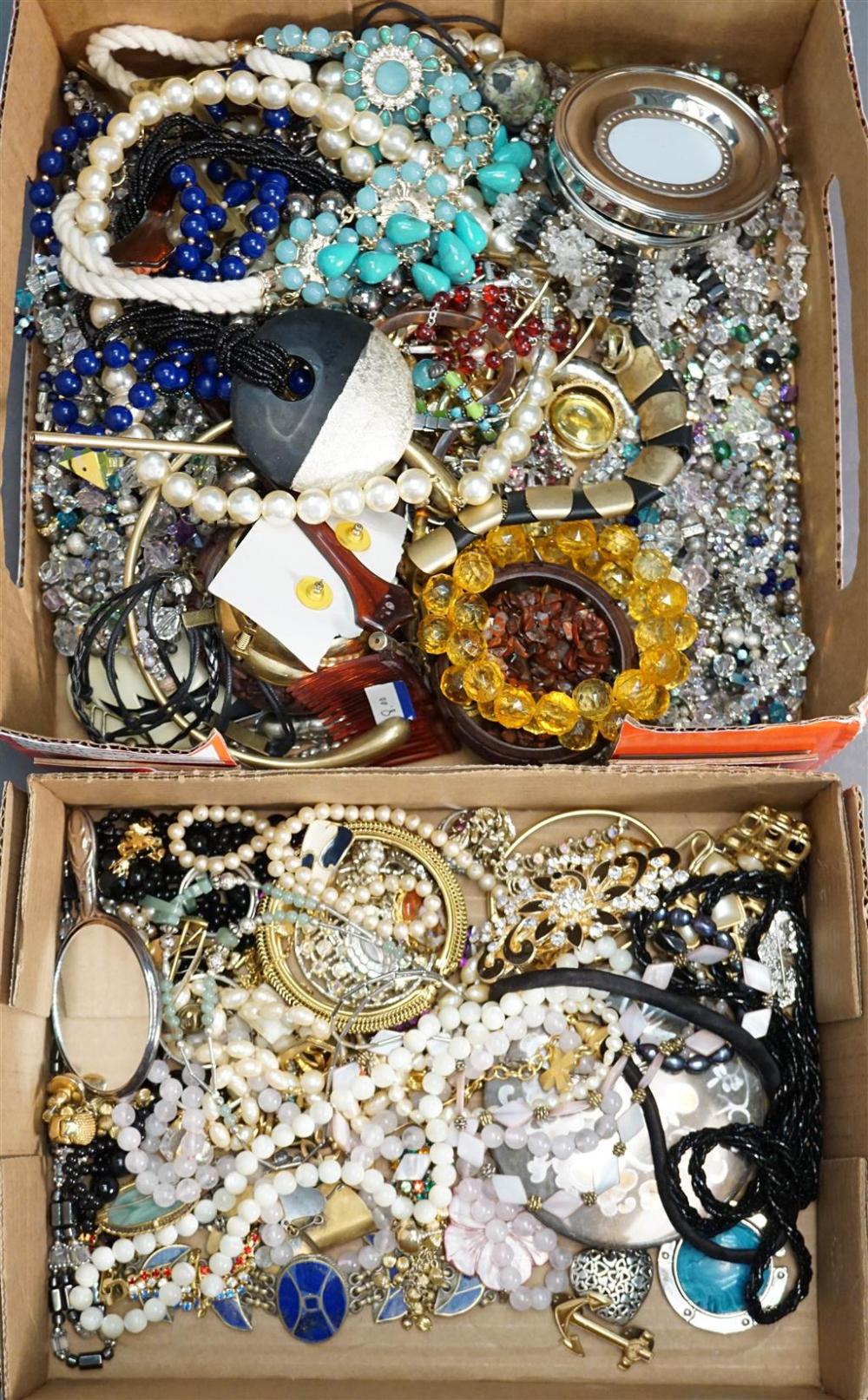 TWO FLATS OF COSTUME JEWELRYTwo