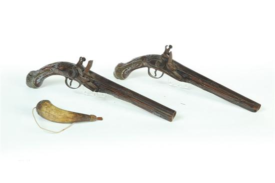 TWO FLINTLOCK PISTOLS AND POWDER
