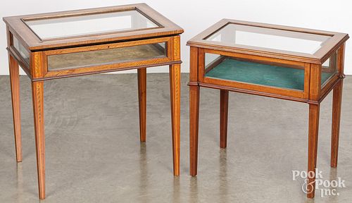 TWO FLORAL INLAID VITRINES WITH