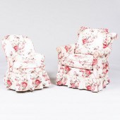 TWO FLORAL LINEN CHINTZ UPHOLS