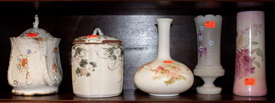 Two floral painted glass vases
