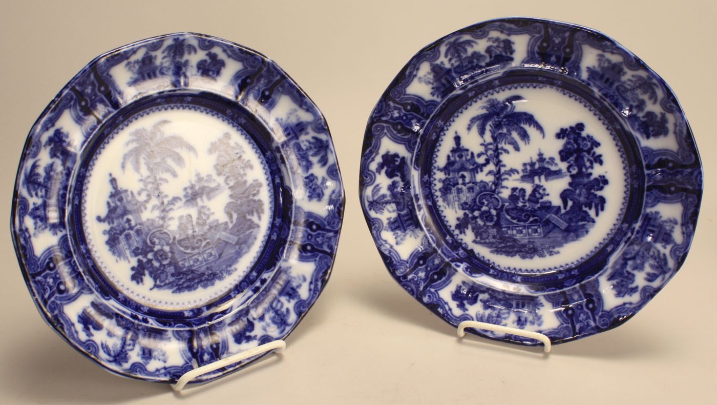TWO FLOW BLUE PORCELAIN