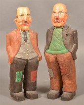 TWO FOLK ART CARVED AND PAINTE