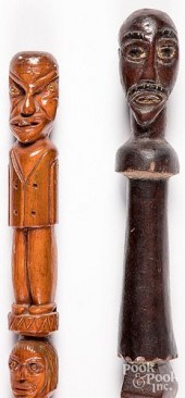 TWO FOLK ART CARVED WALKING ST