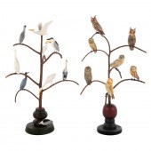 TWO FOLK ART CARVED WOOD BIRD