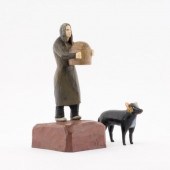 TWO FOLK ART CARVINGS, WOMAN &
