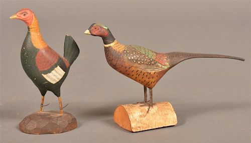 TWO FOLK ART MINIATURE WOOD FOWL