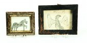 TWO FOLK ART PICTURES.  Waterc