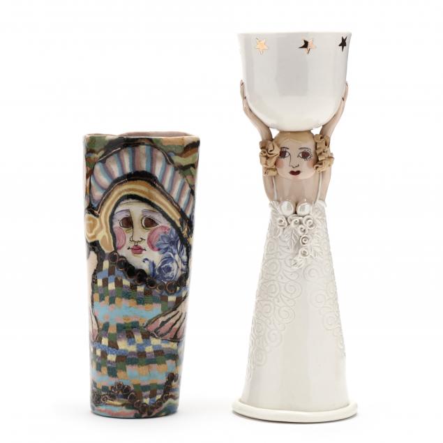 TWO FOLK ART POTTERY VESSELS A