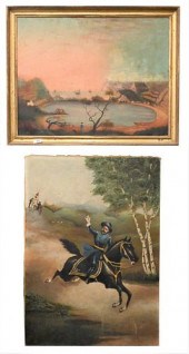 TWO FOLK ART PRIMITIVE PAINTIN