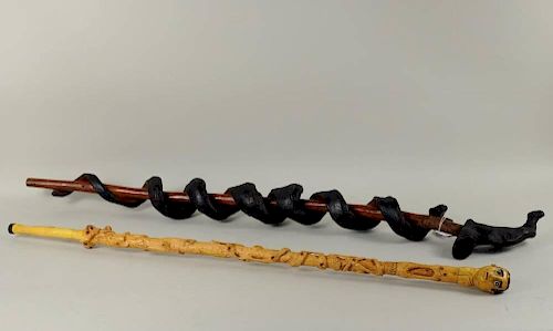 TWO FOLK ART WALKING STICKSTwo folk