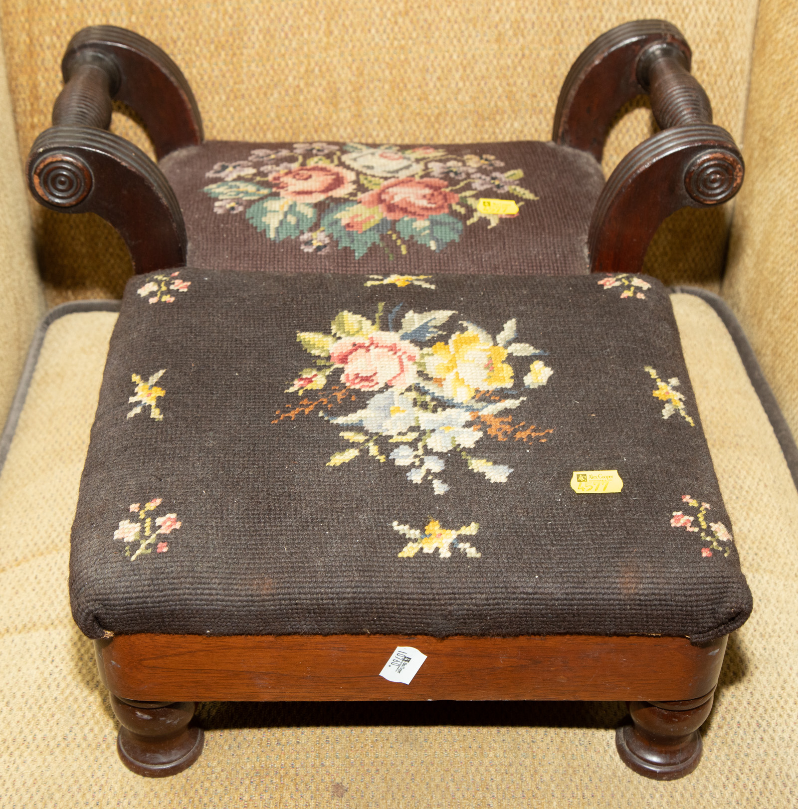 TWO FOOTSTOOLS WITH NEEDLEWORK