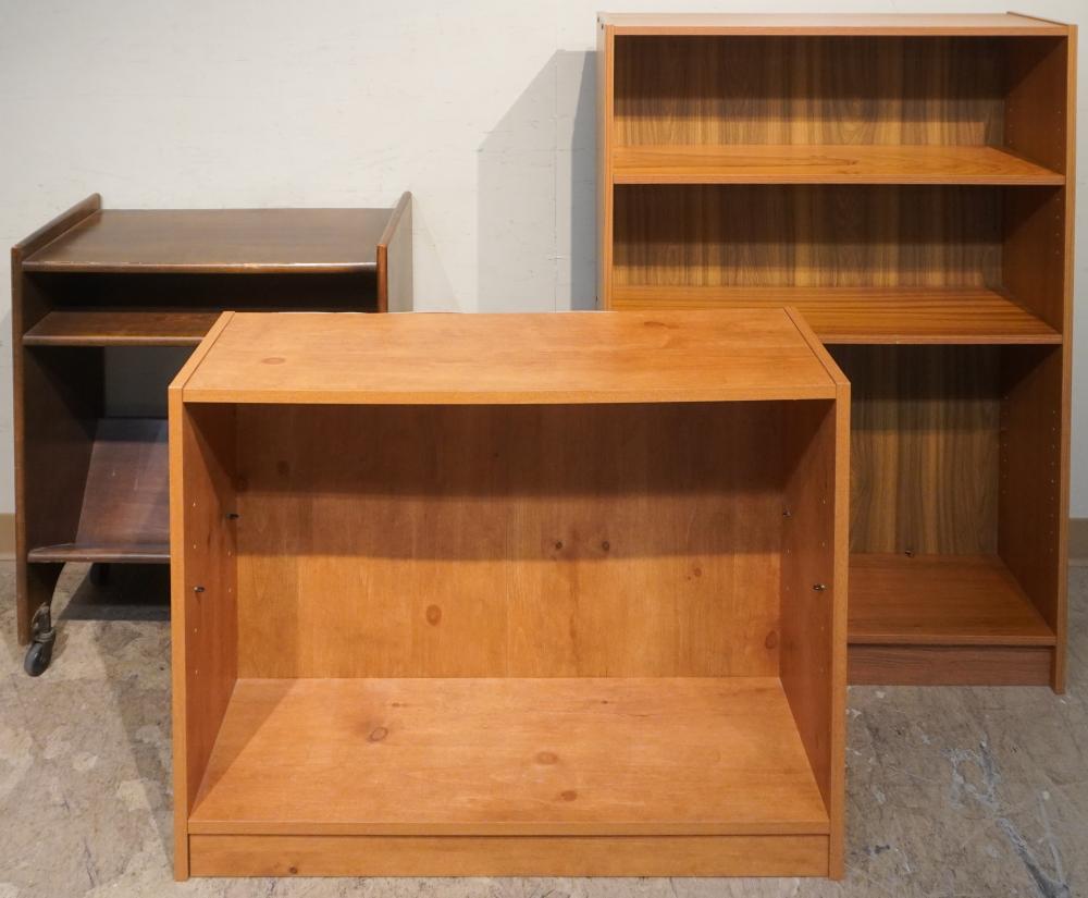 TWO FORMICA OPEN SHELVES AND WALNUT