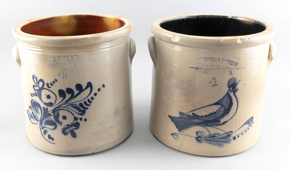 TWO FOUR-GALLON STONEWARE CROCKS