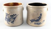 TWO FOUR-GALLON STONEWARE CROC