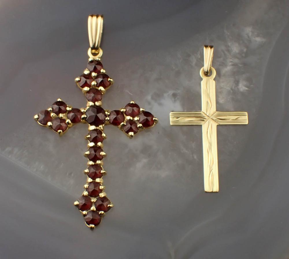 TWO FOURTEEN KARAT GOLD CROSS