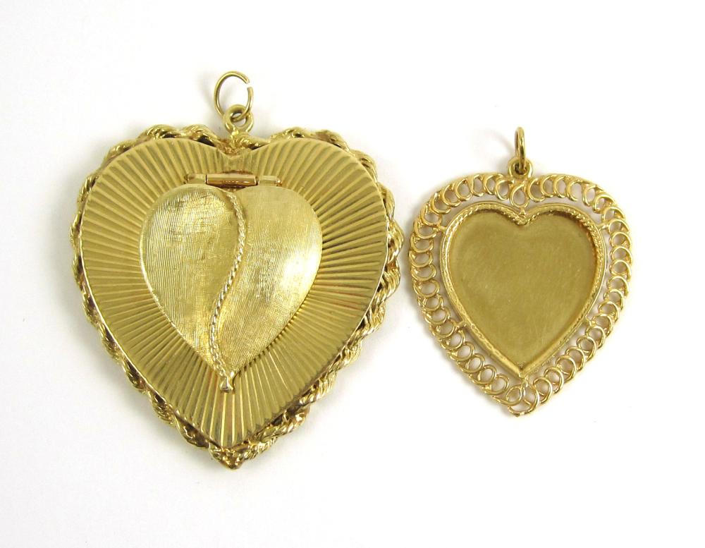 TWO FOURTEEN KARAT GOLD HEART