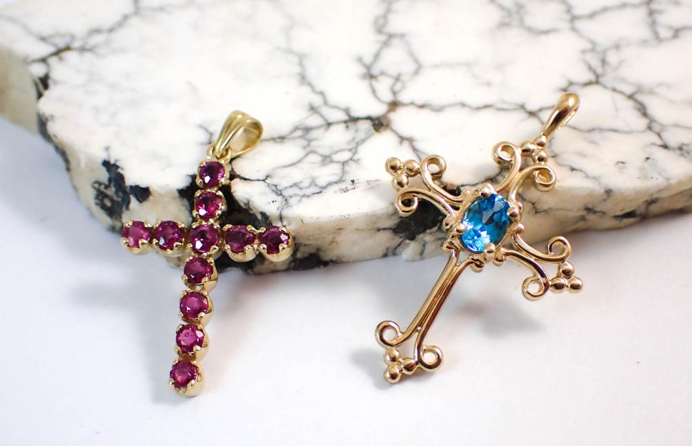 TWO FOURTEEN KARAT YELLOW GOLD