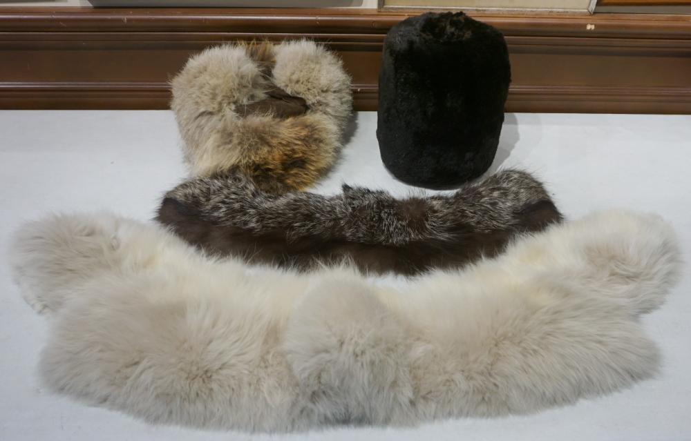 TWO FOX FUR COLLARS, HAT AND