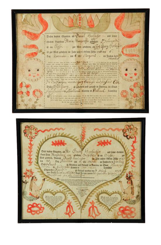 TWO FRAKTURS.  Both were printed by