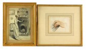 TWO FRAMED 19TH C. DRAWINGS: A
