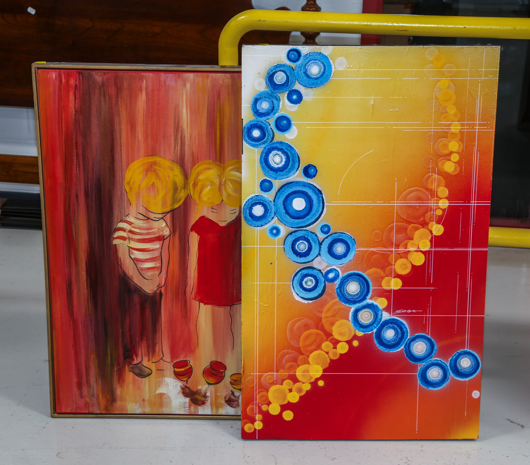 TWO FRAMED ABSTRACT PAINTINGS