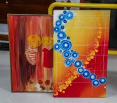 TWO FRAMED ABSTRACT PAINTINGS