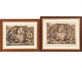 Two framed and matted etchings