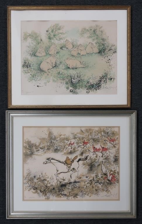 Two framed and matted lithographs