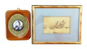 TWO FRAMED ARTWORKS: ONE MINIA
