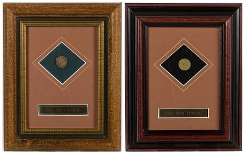 TWO FRAMED CIVIL WAR TOKENS,