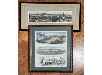 Two framed colored lithographs: A