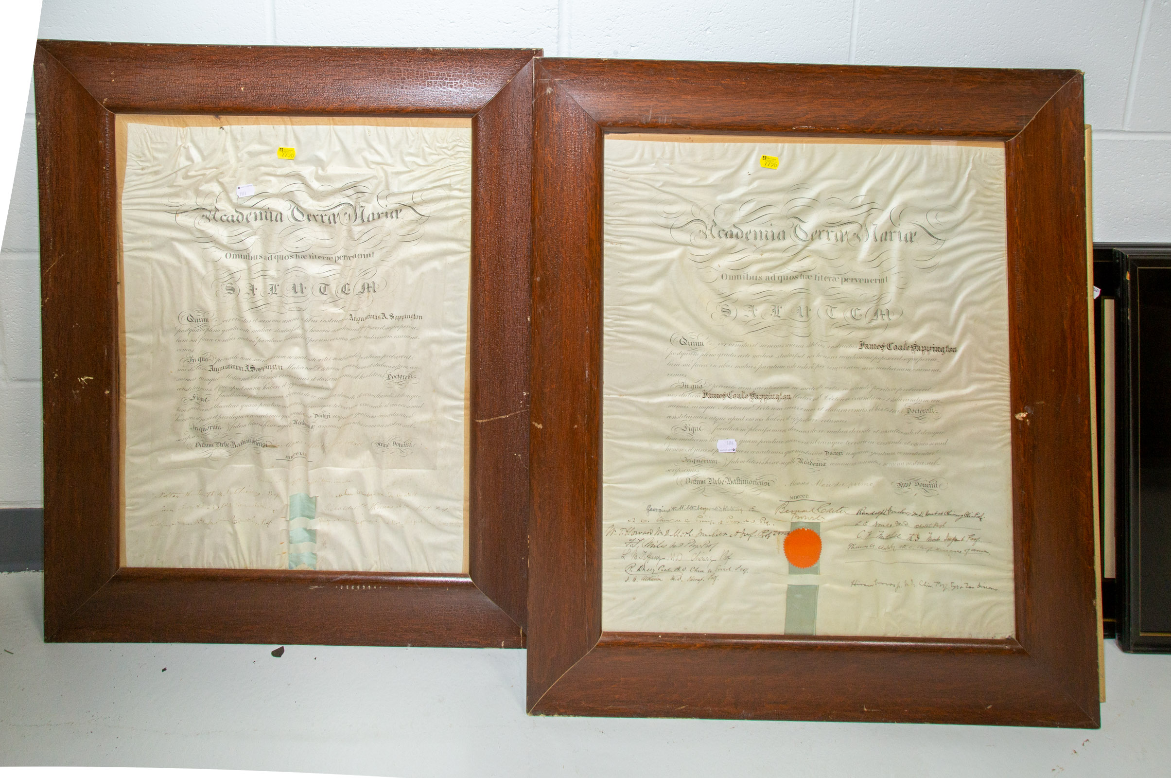 TWO FRAMED DIPLOMAS University of