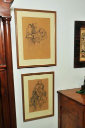 TWO FRAMED DRAWINGS. Each in p