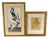 TWO FRAMED DRAWINGS ON PAPER,