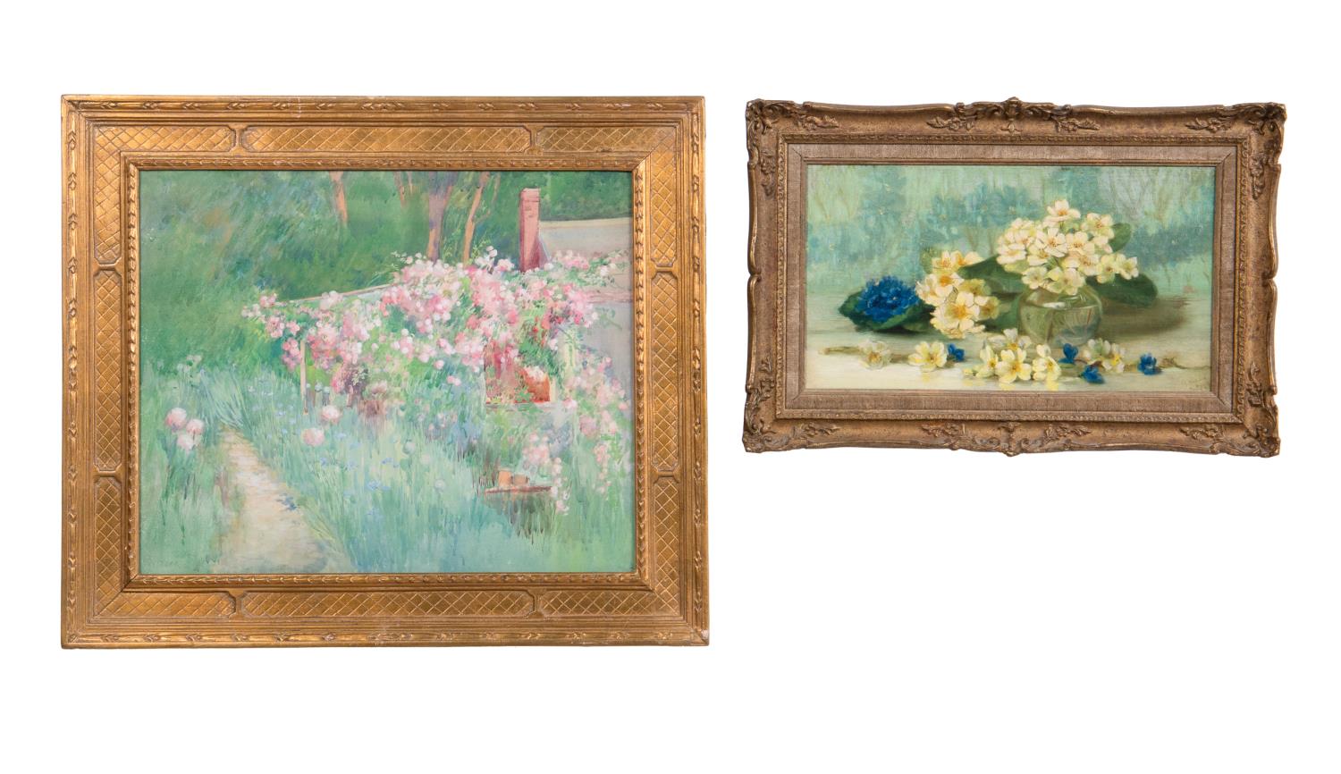 TWO FRAMED FLORAL WORKS, ONE O/C