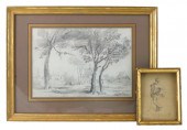 TWO FRAMED GRAPHITE DRAWINGS:
