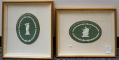 TWO FRAMED GREEN AND WHITE JAS