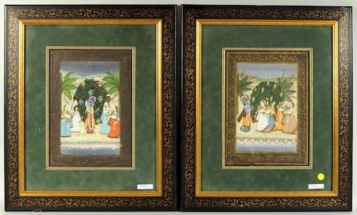 TWO FRAMED INDIAN PAINTINGS OF