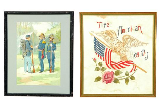 TWO FRAMED ITEMS  A watercolor on