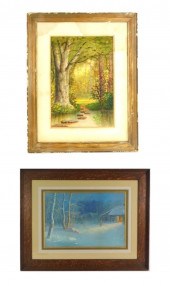 TWO FRAMED LANDSCAPES, ONE BY