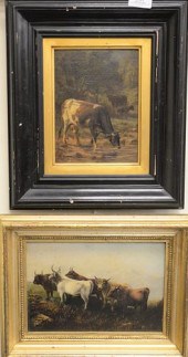 TWO FRAMED PAINTINGS OF COWS,