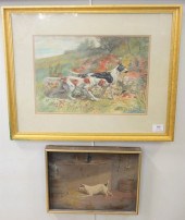 TWO FRAMED PAINTINGS OF DOGS,