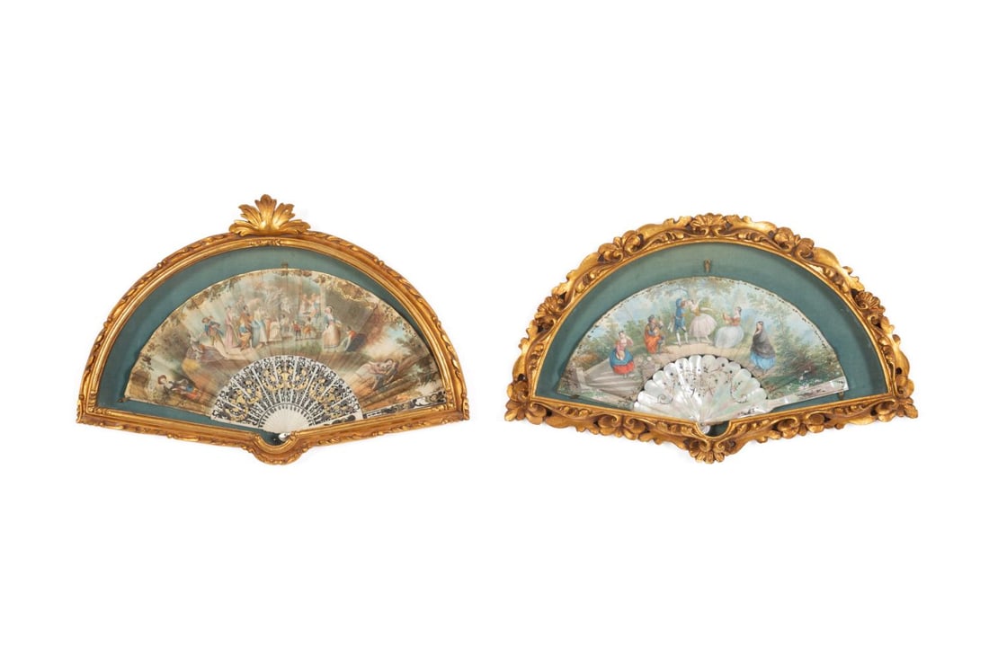 TWO FRAMED PAPER FANS IN THE FRENCH