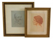 TWO FRAMED PORTRAIT DRAWINGS:
