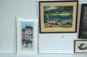 TWO FRAMED PRINTS. Harbor/beac
