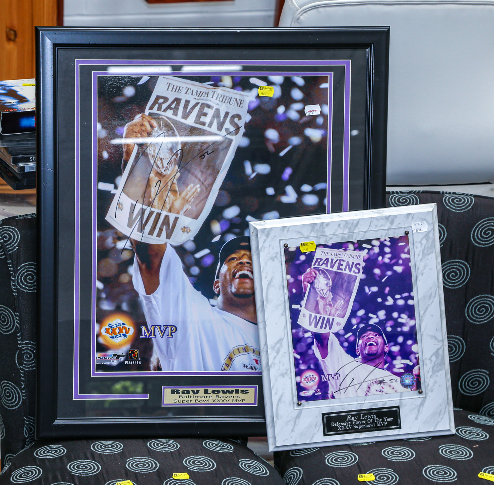 TWO FRAMED RAY LEWIS AUTOGRAPHED